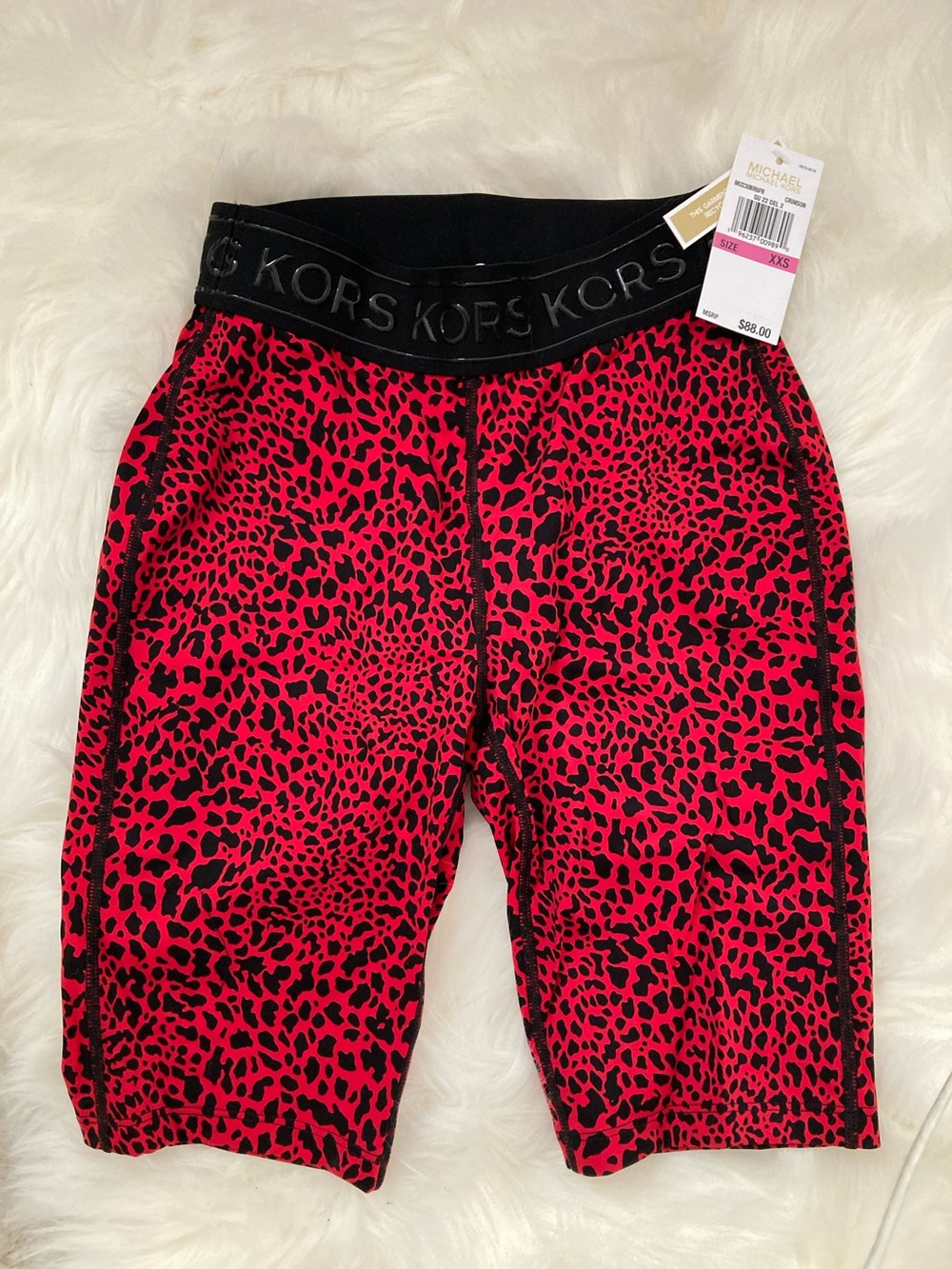 Michael Kors Red & Black Leopard Print Bike Shorts
